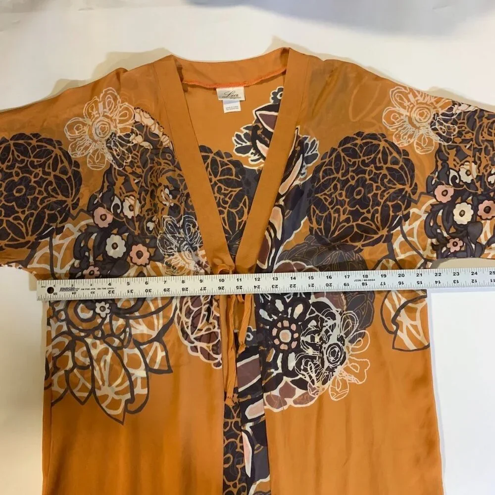 Lea Gottlieb Women's Floral Tie Front Floral 3/4 Sleeve‎ Kimono Size S
